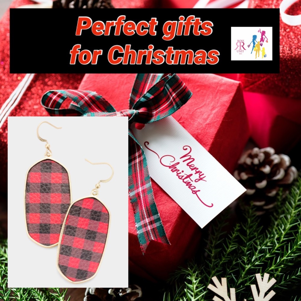 🆕 Dangle Buffalo Check Earrings - Red - Picture 2 of 3